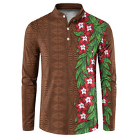 Tonga Language Week Button Sweatshirt Heilala Floral Brown