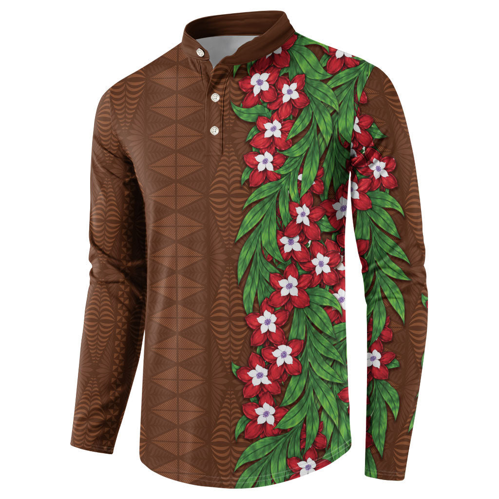 Tonga Language Week Button Sweatshirt Heilala Floral Brown