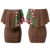 Tonga Language Week Couples Matching Off Shoulder Short Dress and Hawaiian Shirt Heilala Floral Brown