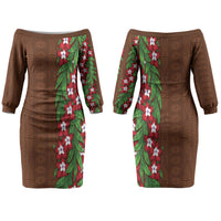 Tonga Language Week Couples Matching Off The Shoulder Long Sleeve Dress and Long Sleeve Button Shirt Heilala Floral Brown