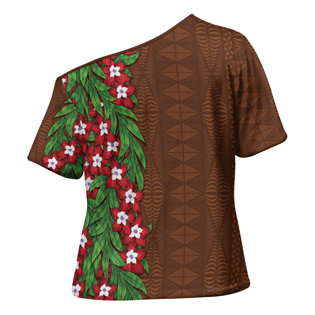 Tonga Language Week Cross Shoulder Shirt Heilala Floral Brown