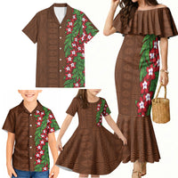 Tonga Language Week Family Matching Mermaid Dress and Hawaiian Shirt Heilala Floral Brown