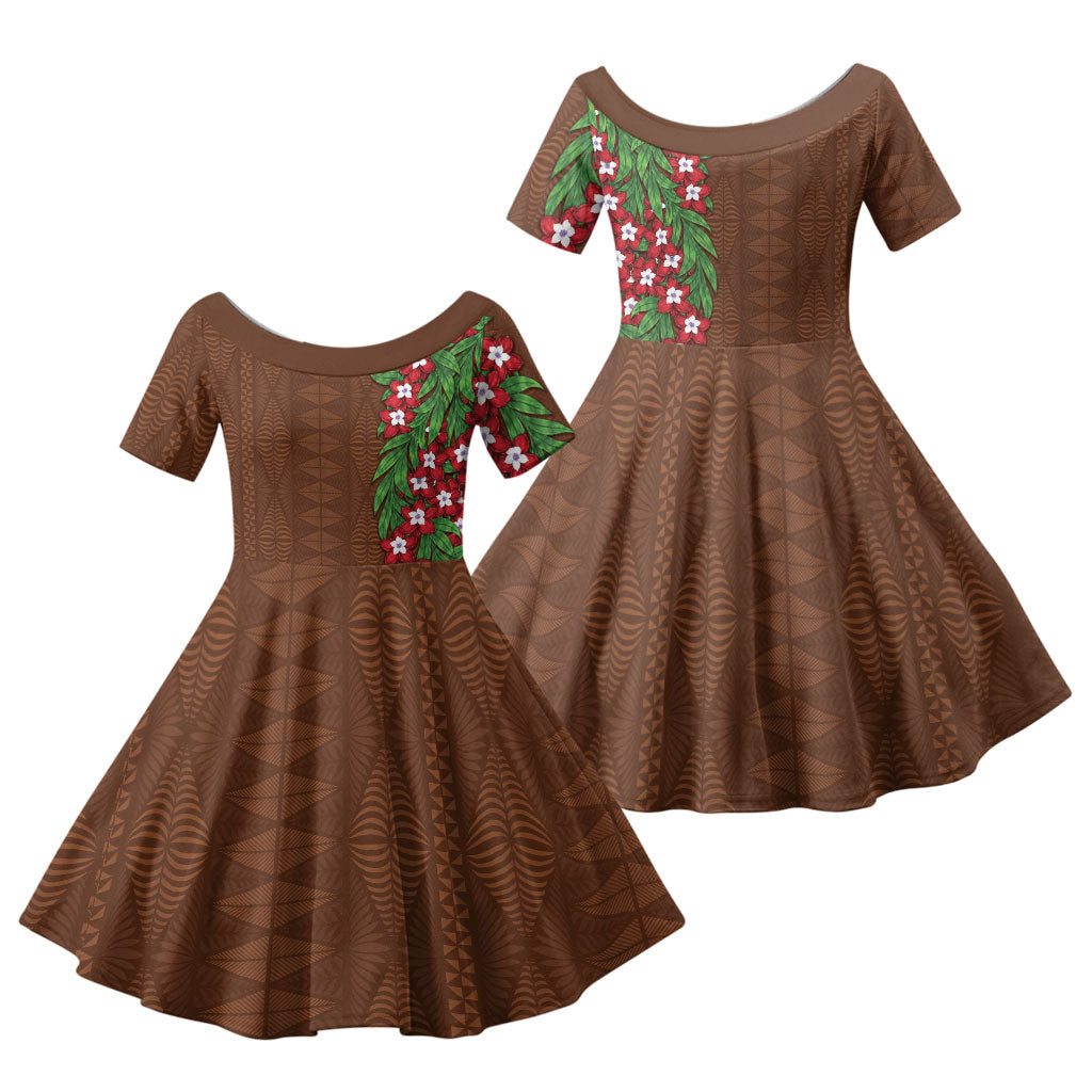 Tonga Language Week Family Matching Off Shoulder Maxi Dress and Hawaiian Shirt Heilala Floral Brown