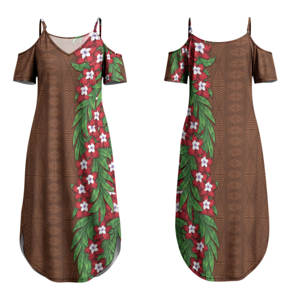Tonga Language Week Family Matching Summer Maxi Dress and Hawaiian Shirt Heilala Floral Brown