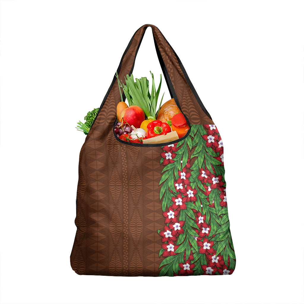 Tonga Language Week Grocery Bag Heilala Floral Brown