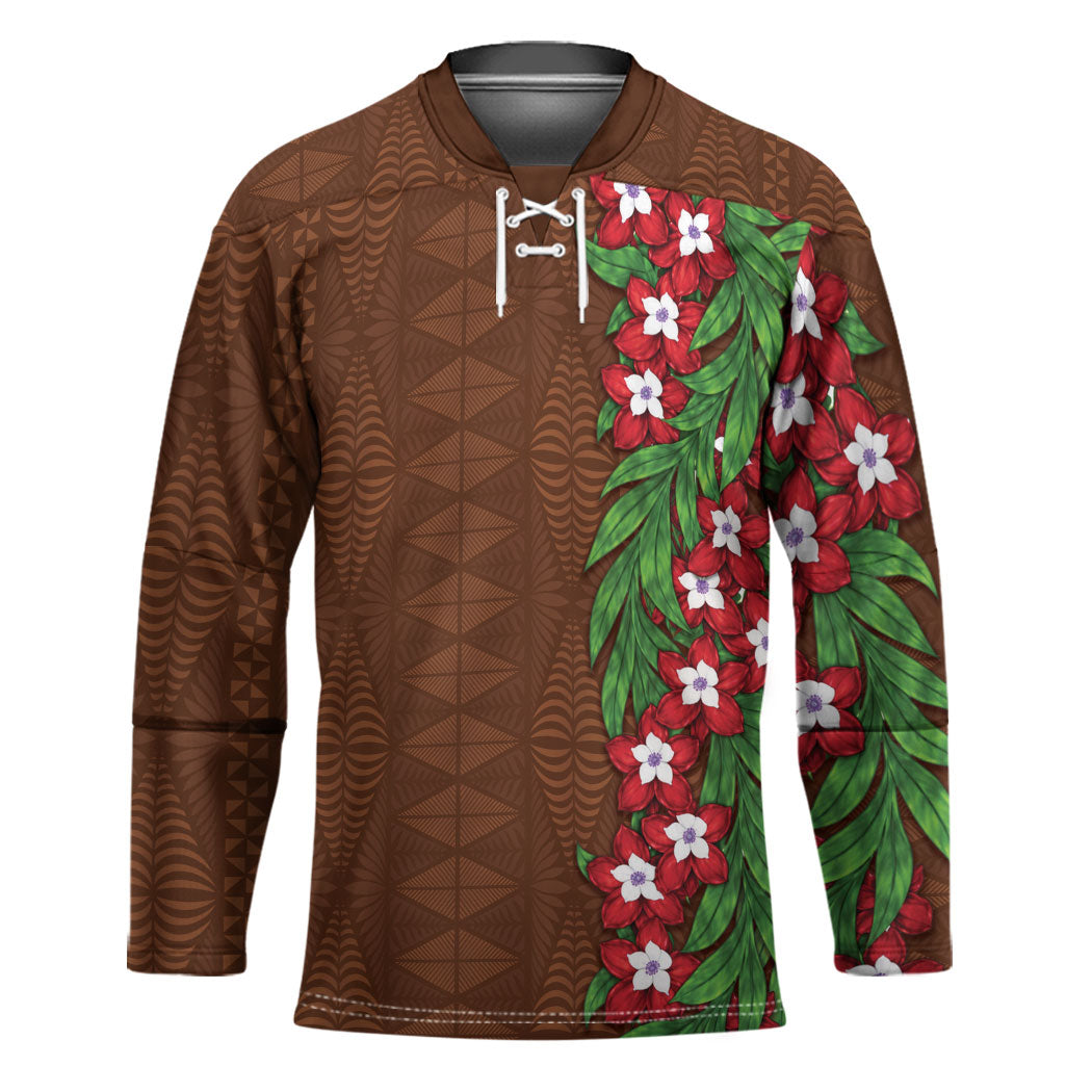 Tonga Language Week Hockey Jersey Heilala Floral Brown