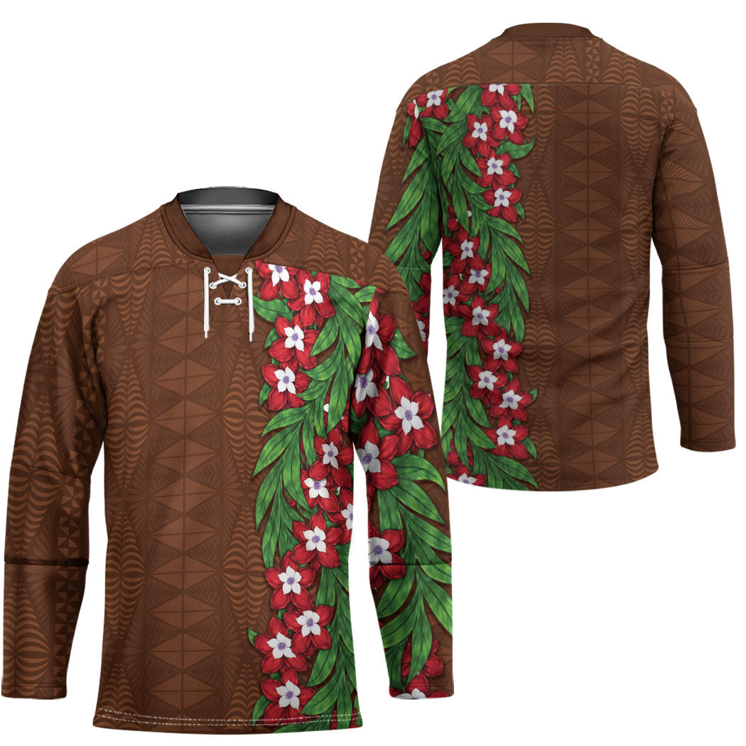 Tonga Language Week Hockey Jersey Heilala Floral Brown