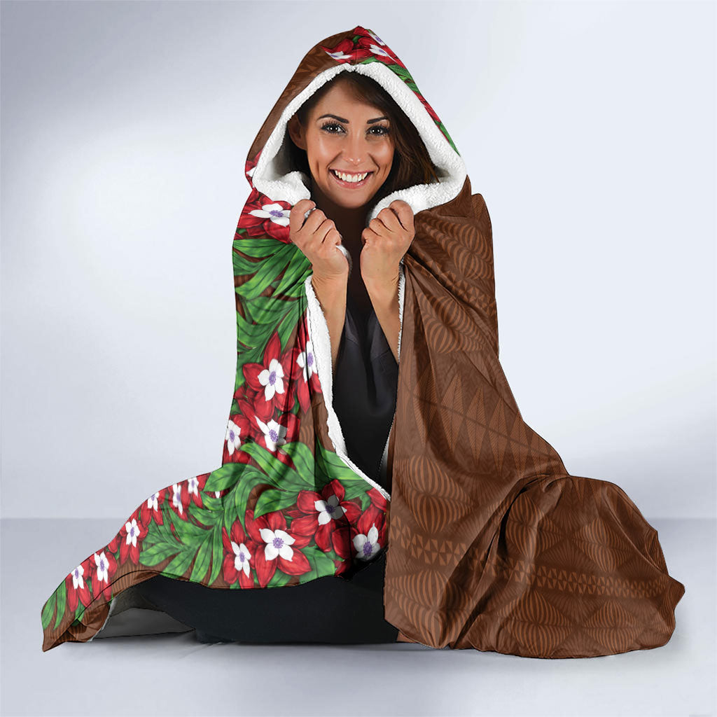 Tonga Language Week Hooded Blanket Heilala Floral Brown LT05 - Polynesian Pride