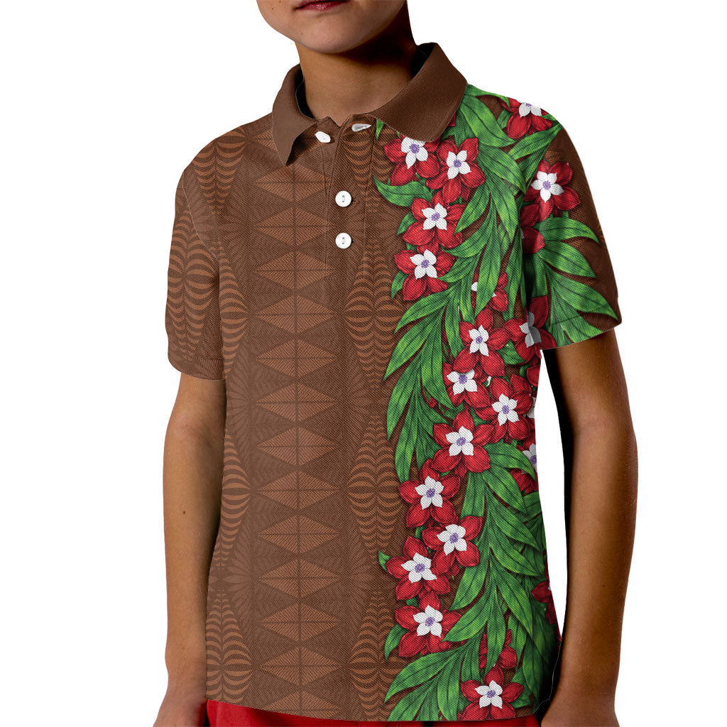 Tonga Language Week Kid Polo Shirt Heilala Floral Brown