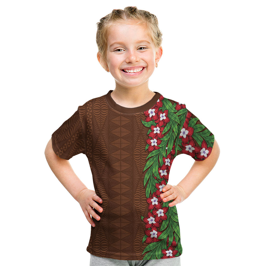 Tonga Language Week Kid T Shirt Heilala Floral Brown