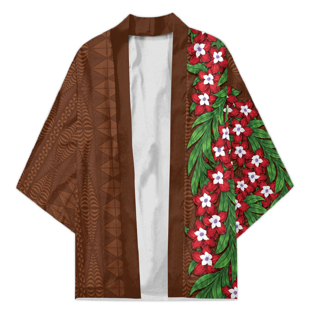Tonga Language Week Kimono Heilala Floral Brown LT05 Unisex Brown - Polynesian Pride