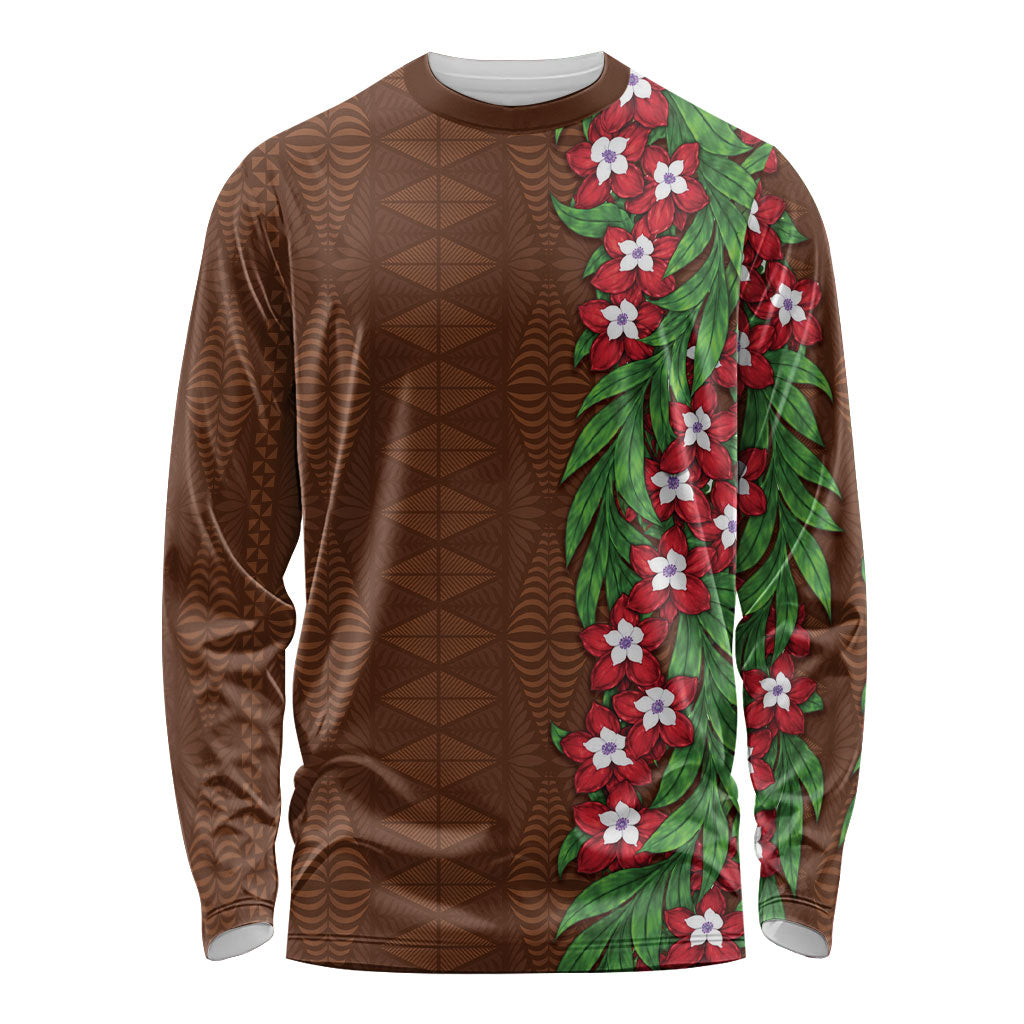 Tonga Language Week Long Sleeve Shirt Heilala Floral Brown