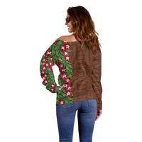 Tonga Language Week Off Shoulder Sweater Heilala Floral Brown LT05 - Polynesian Pride