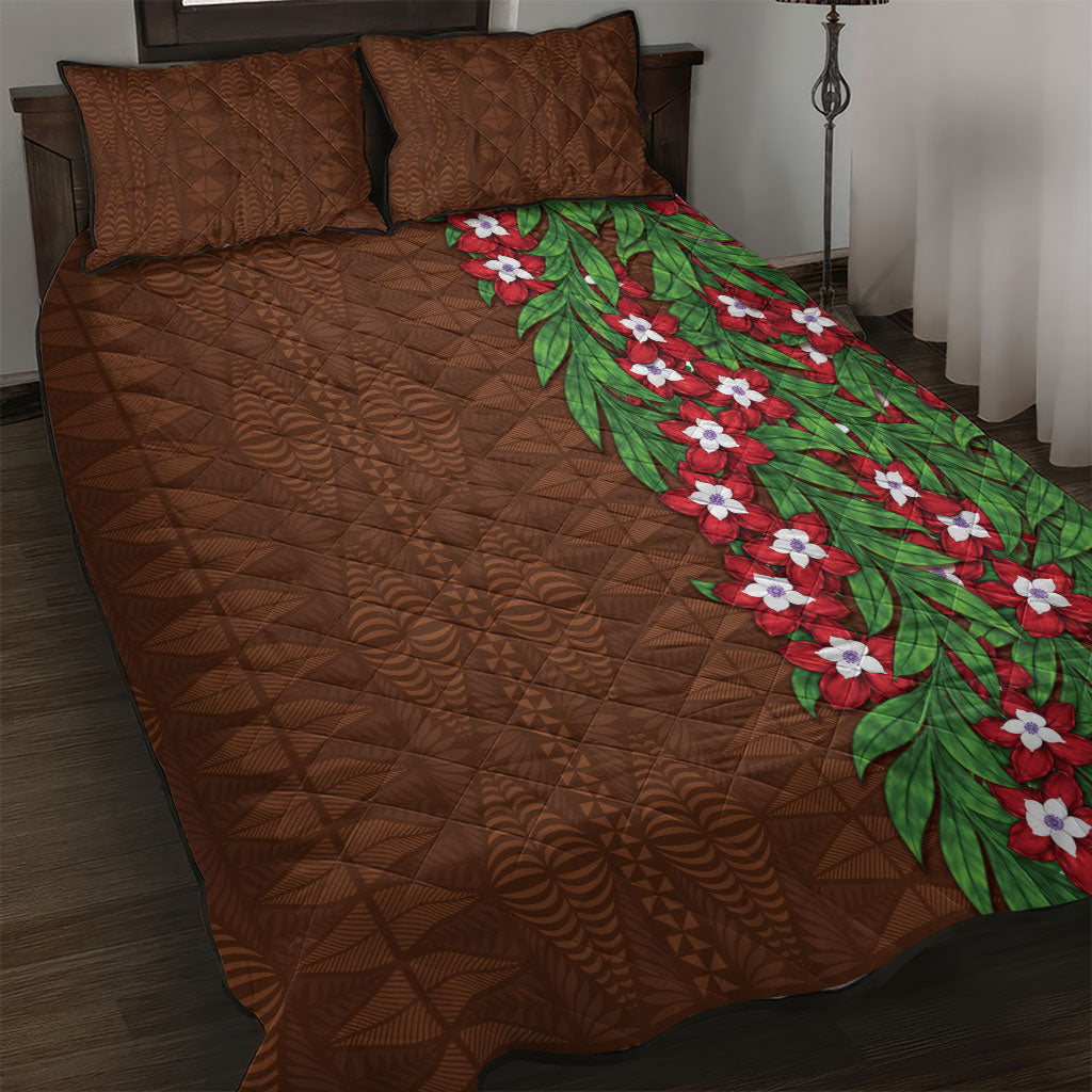 Tonga Language Week Quilt Bed Set Heilala Floral Brown