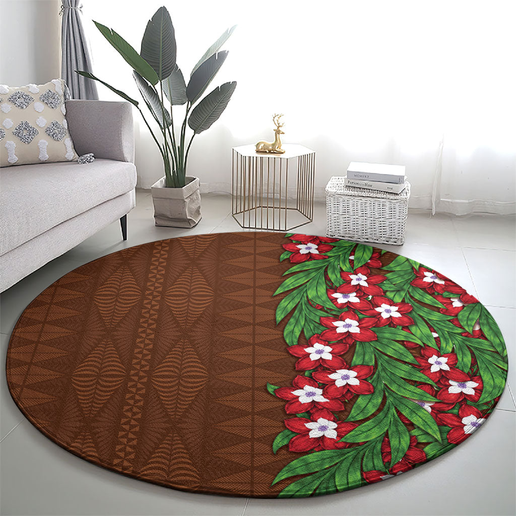 Tonga Language Week Round Carpet Heilala Floral Brown