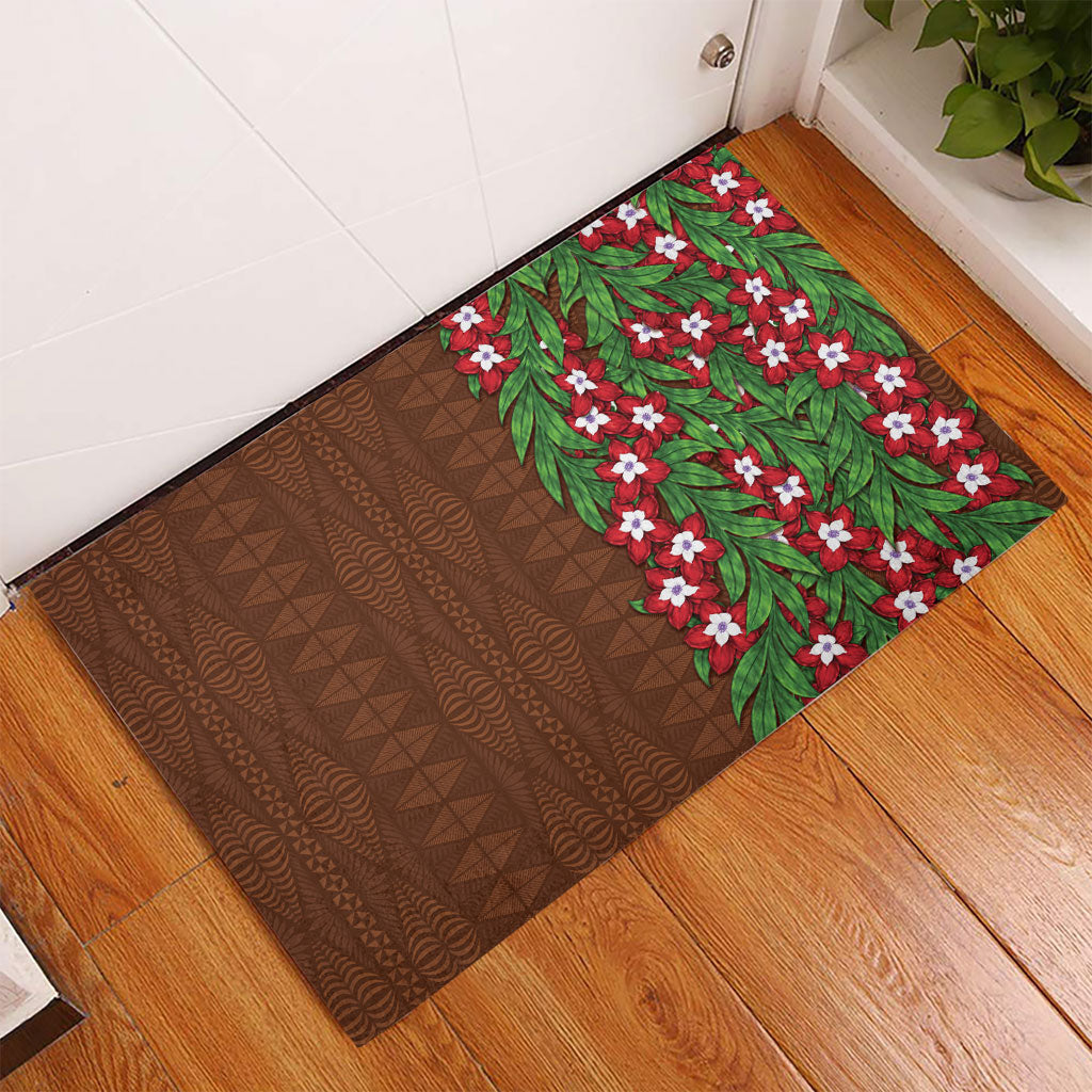 Tonga Language Week Rubber Doormat Heilala Floral Brown