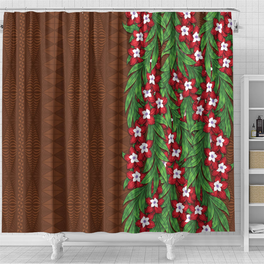 Tonga Language Week Shower Curtain Heilala Floral Brown