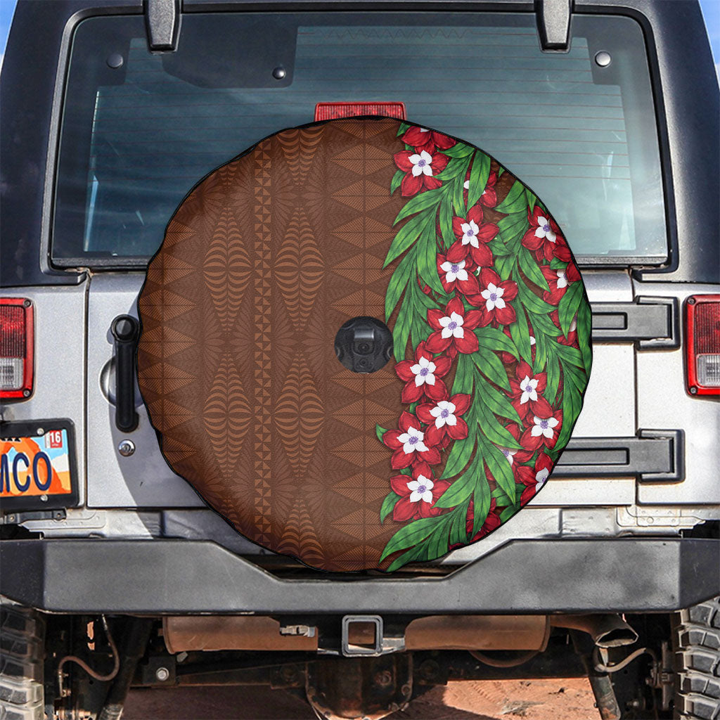 Tonga Language Week Spare Tire Cover Heilala Floral Brown