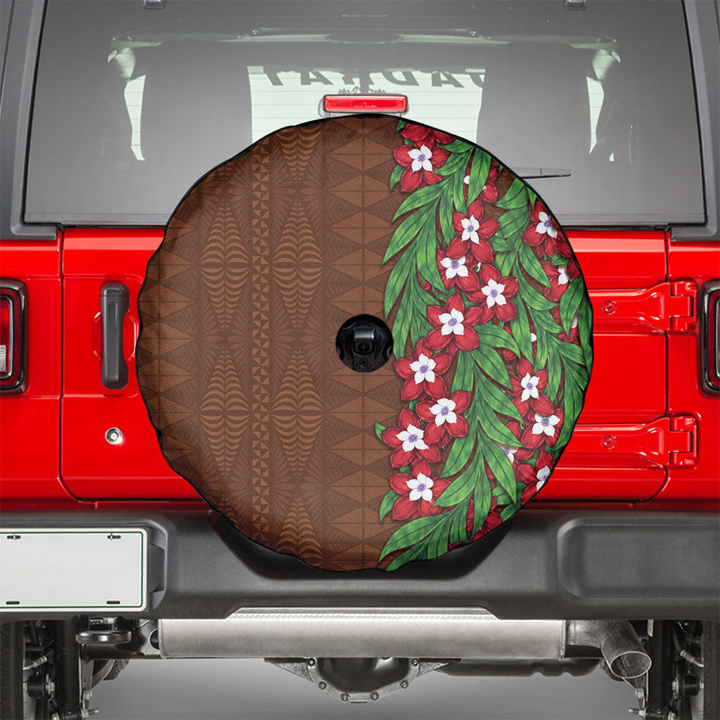 Tonga Language Week Spare Tire Cover Heilala Floral Brown