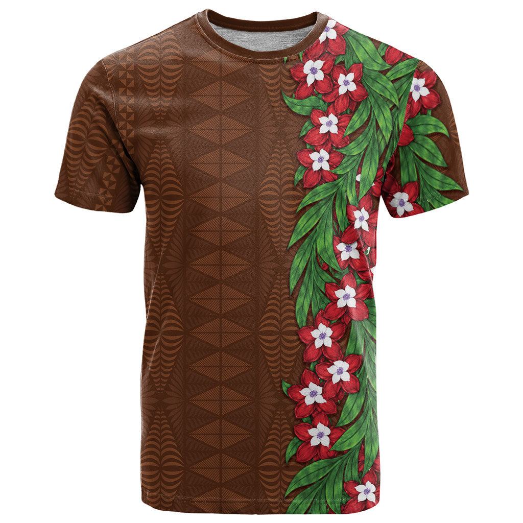 Tonga Language Week T Shirt Heilala Floral Brown