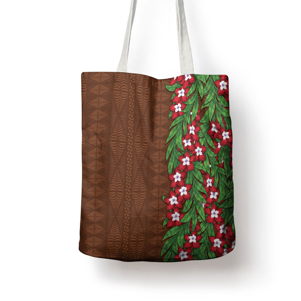 Tonga Language Week Tote Bag Heilala Floral Brown LT05 - Polynesian Pride