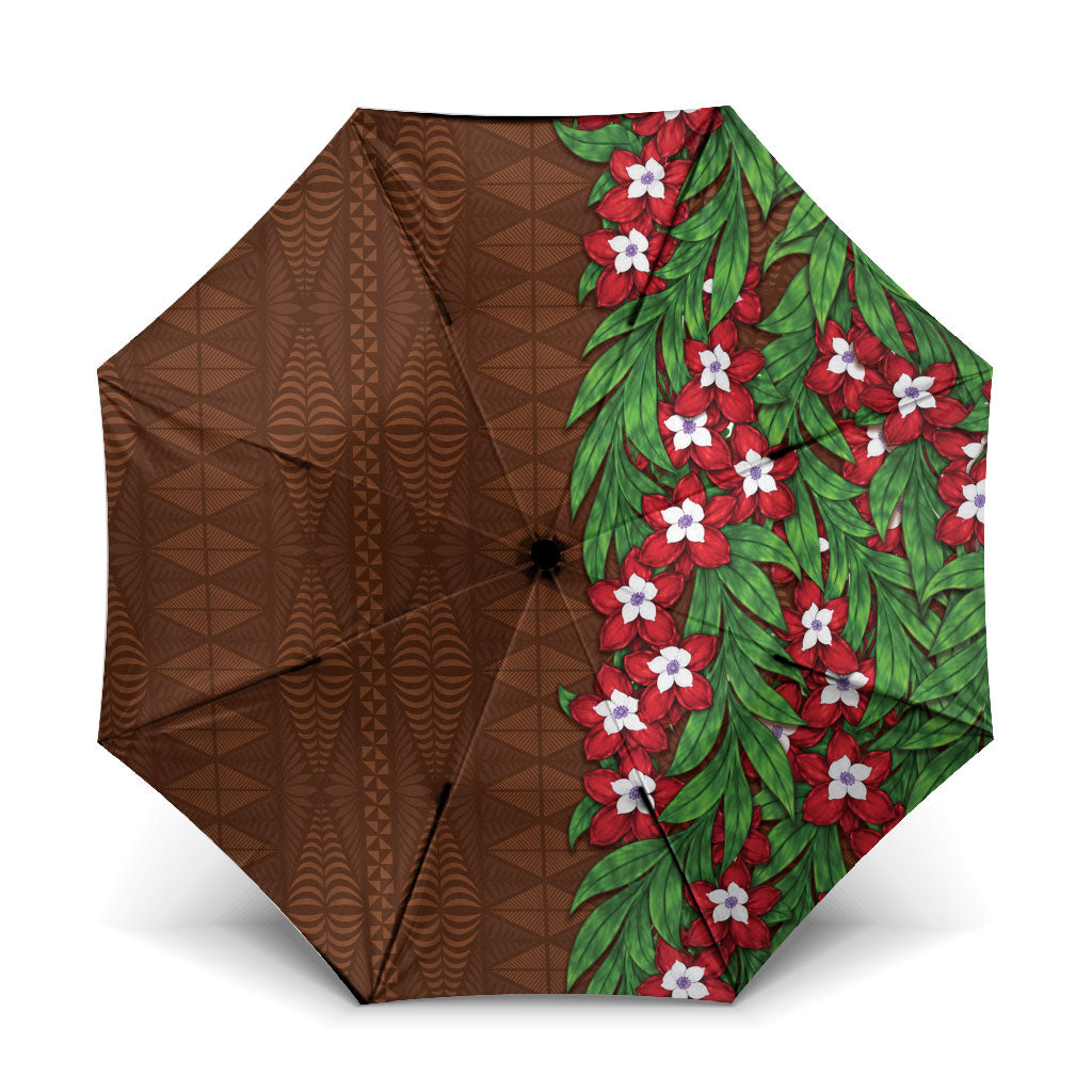 Tonga Language Week Umbrella Heilala Floral Brown LT05 One Size Folded 11.42 inch Opened Diameter 37.4 inch Brown - Polynesian Pride