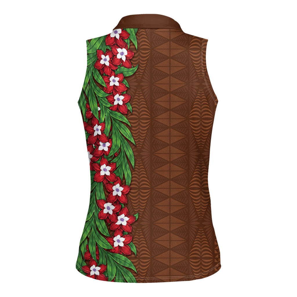 Tonga Language Week Women Sleeveless Polo Shirt Heilala Floral Brown