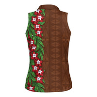 Tonga Language Week Women Sleeveless Polo Shirt Heilala Floral Brown
