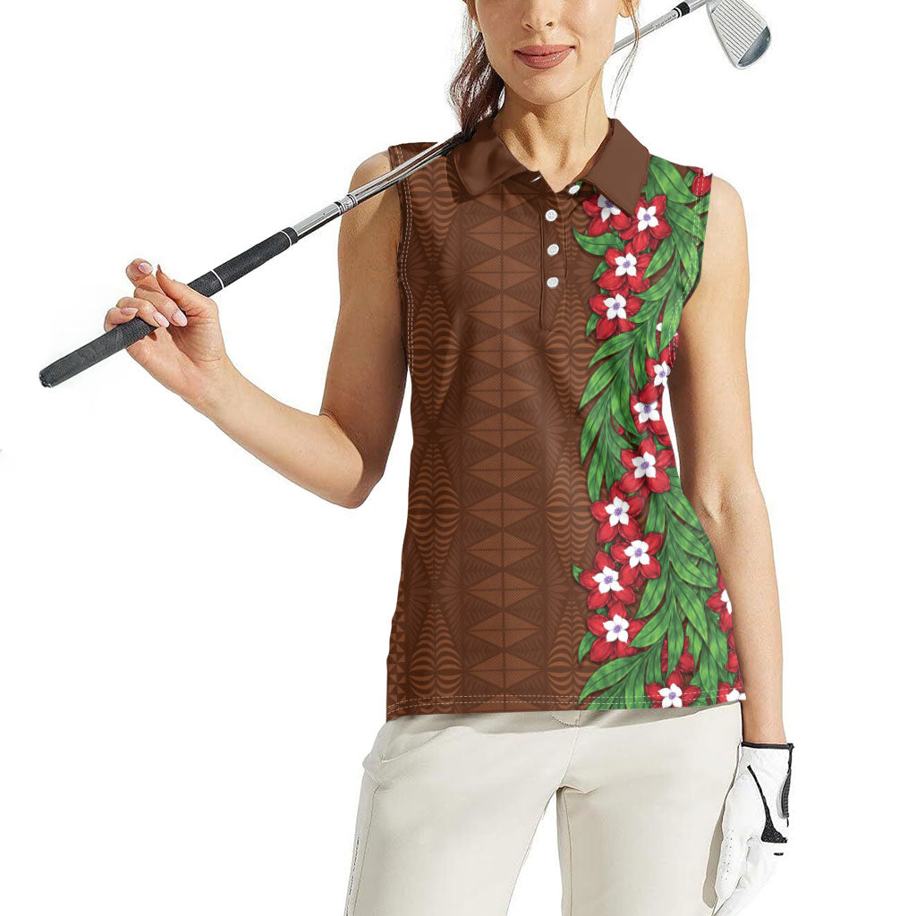 Tonga Language Week Women Sleeveless Polo Shirt Heilala Floral Brown