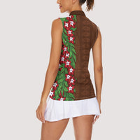 Tonga Language Week Women Sleeveless Polo Shirt Heilala Floral Brown