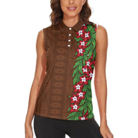 Tonga Language Week Women Sleeveless Polo Shirt Heilala Floral Brown