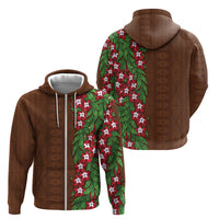 Tonga Language Week Zip Hoodie Heilala Floral Brown LT05 - Polynesian Pride