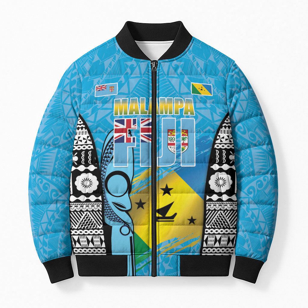 Personalised Malampa Fiji Day 2026 Bomber Puffer Jacket Unique Style LT05 Unisex Blue - Polynesian Pride