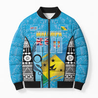 Personalised Malampa Fiji Day 2026 Bomber Puffer Jacket Unique Style LT05 Unisex Blue - Polynesian Pride