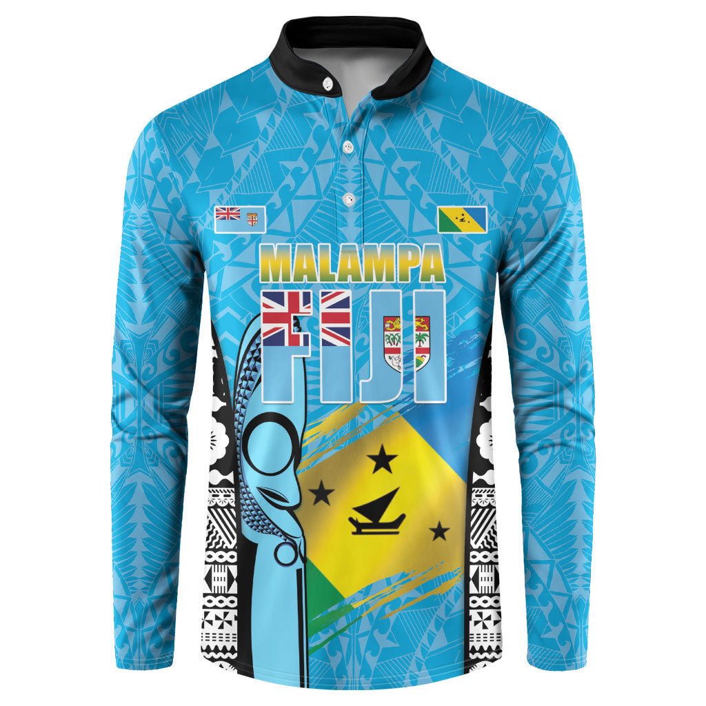 Personalised Malampa Fiji Day 2026 Button Sweatshirt Unique Style LT05 Blue - Polynesian Pride