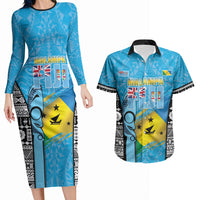 Personalised Malampa Fiji Day 2026 Couples Matching Long Sleeve Bodycon Dress and Hawaiian Shirt Unique Style LT05 Blue - Polynesian Pride