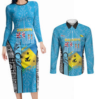 Personalised Malampa Fiji Day 2026 Couples Matching Long Sleeve Bodycon Dress and Long Sleeve Button Shirt Unique Style LT05 Blue - Polynesian Pride
