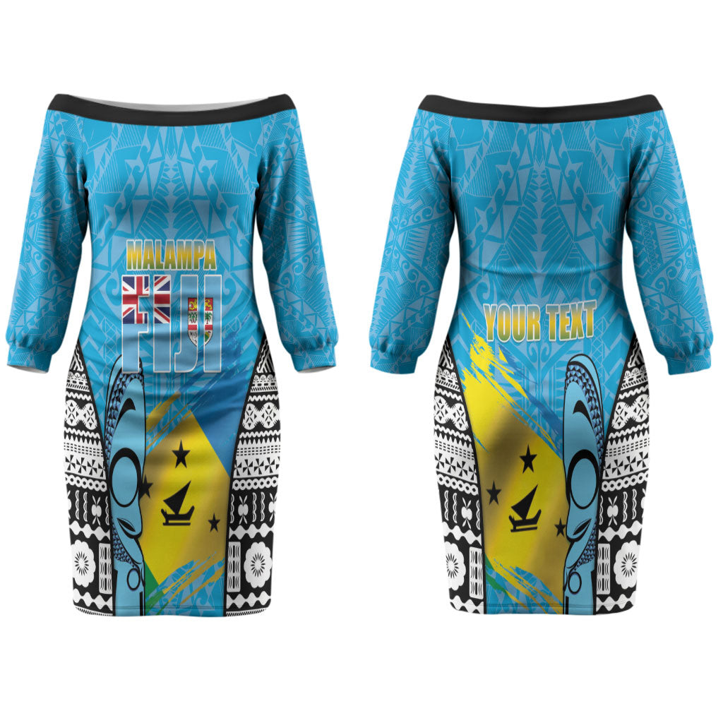Personalised Malampa Fiji Day 2026 Couples Matching Off The Shoulder Long Sleeve Dress and Hawaiian Shirt Unique Style LT05 - Polynesian Pride