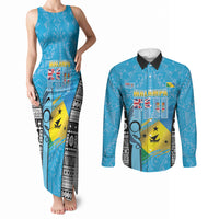 Personalised Malampa Fiji Day 2026 Couples Matching Tank Maxi Dress and Long Sleeve Button Shirt Unique Style LT05 Blue - Polynesian Pride