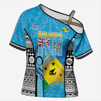 Personalised Malampa Fiji Day 2026 Cross Shoulder Shirt Unique Style LT05 Female Blue - Polynesian Pride