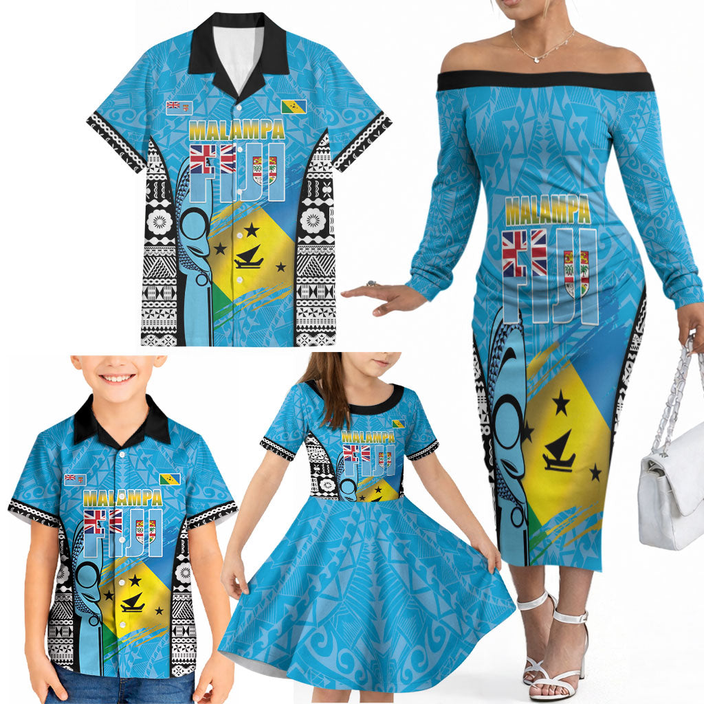 Personalised Malampa Fiji Day 2026 Family Matching Off The Shoulder Long Sleeve Dress and Hawaiian Shirt Unique Style LT05 - Polynesian Pride
