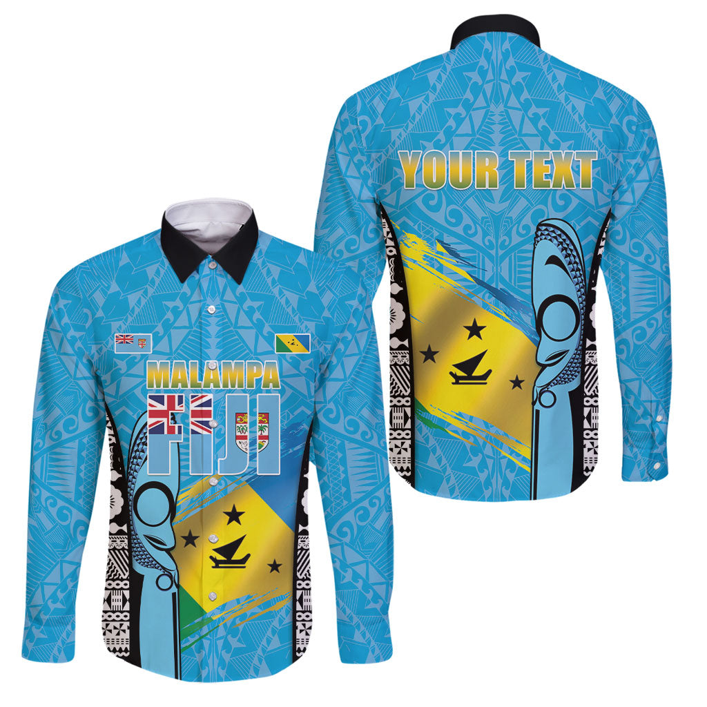 Personalised Malampa Fiji Day 2026 Family Matching Off The Shoulder Long Sleeve Dress and Hawaiian Shirt Unique Style LT05 Dad's Shirt - Long Sleeve Blue - Polynesian Pride