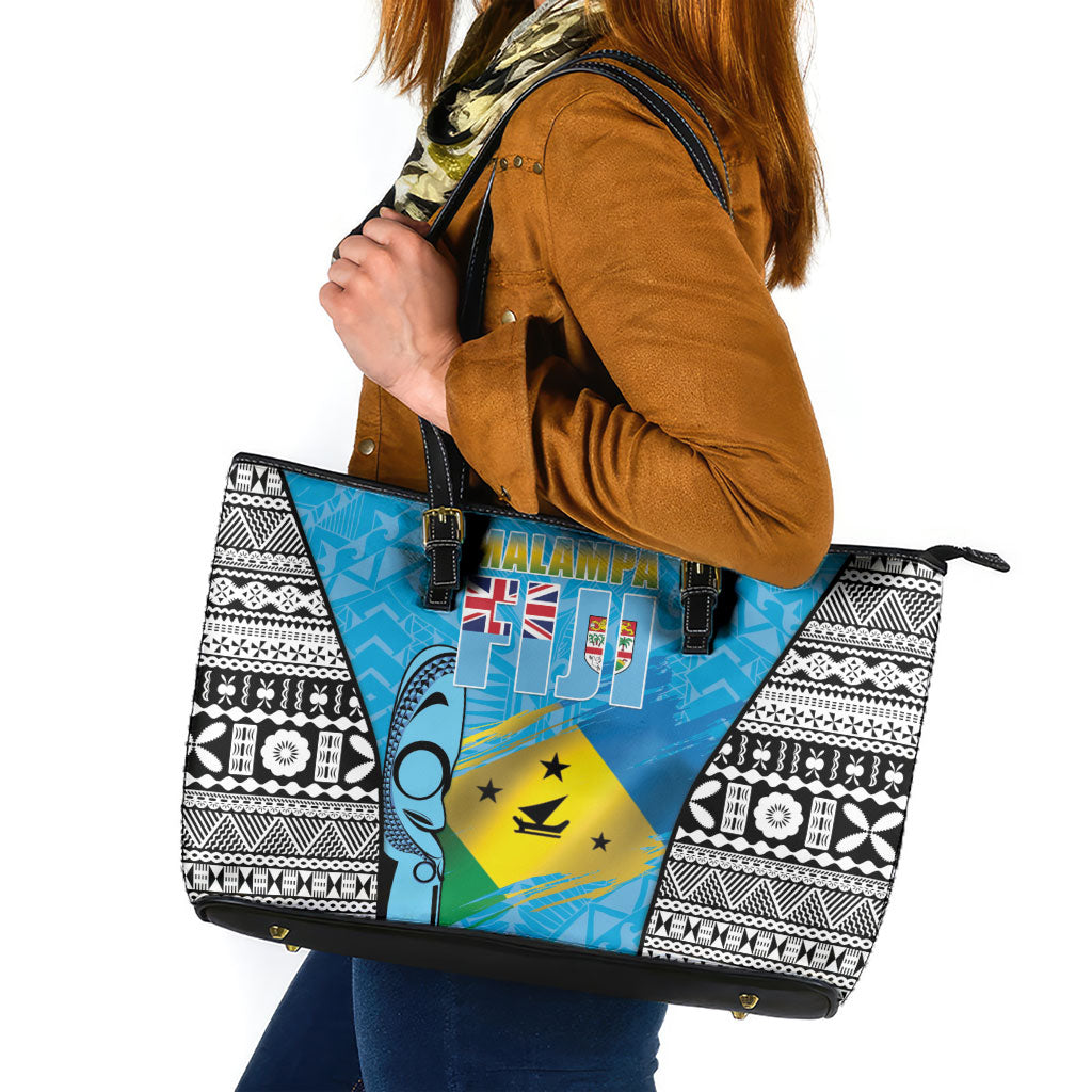 Malampa Fiji Day 2026 Leather Tote Bag Unique Style LT05 Blue - Polynesian Pride