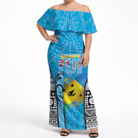 Personalised Malampa Fiji Day 2026 Off Shoulder Maxi Dress Unique Style LT05 Women Blue - Polynesian Pride