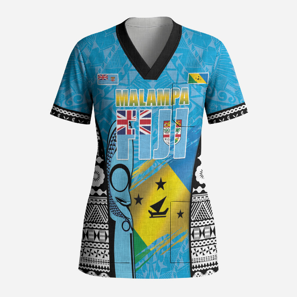 Personalised Malampa Fiji Day 2026 Scrub Top Unique Style LT05 Adult Blue - Polynesian Pride