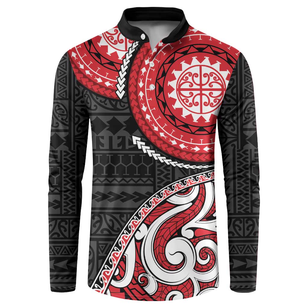 New Zealand Red Maori Koru Simple Style Button Sweatshirt LT05 Red - Polynesian Pride
