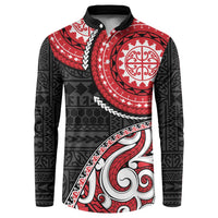 New Zealand Red Maori Koru Simple Style Button Sweatshirt LT05 Red - Polynesian Pride