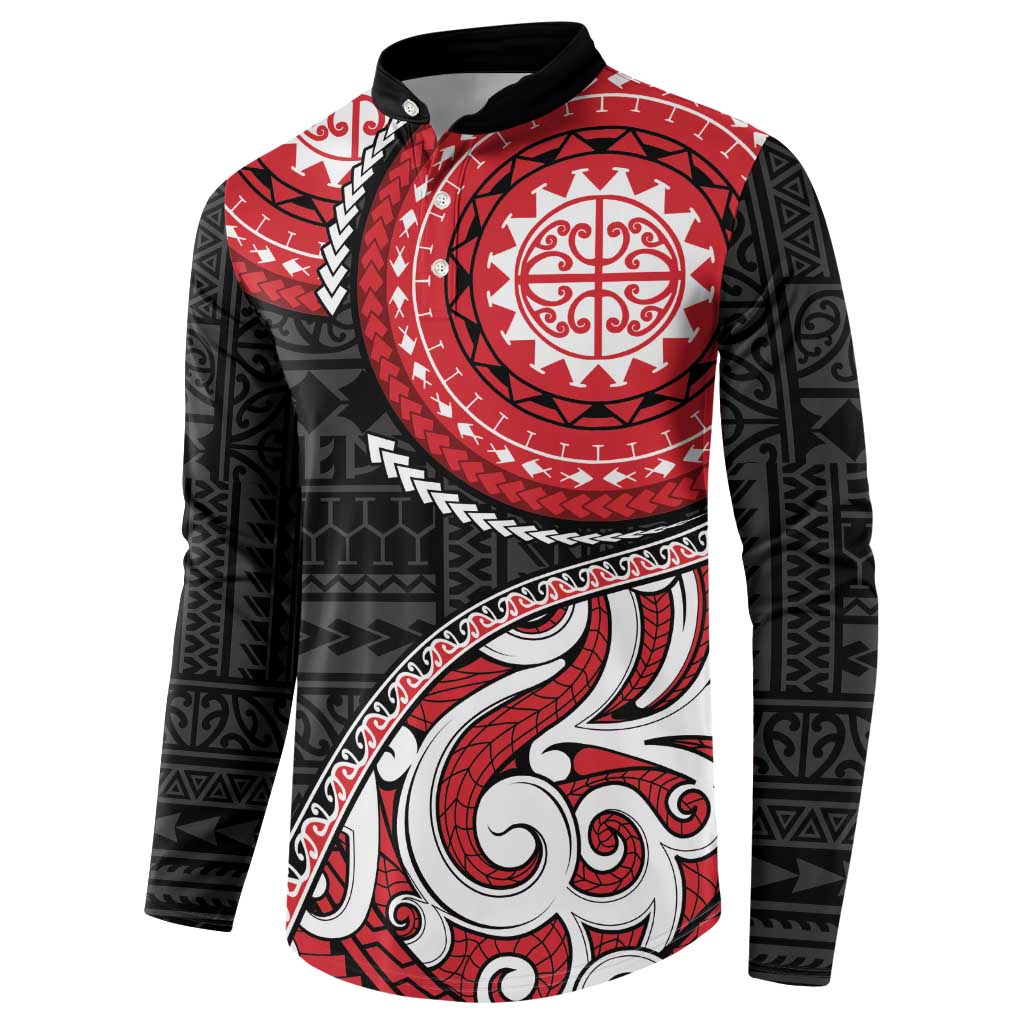 New Zealand Red Maori Koru Simple Style Button Sweatshirt LT05 - Polynesian Pride