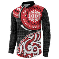 New Zealand Red Maori Koru Simple Style Button Sweatshirt LT05 - Polynesian Pride