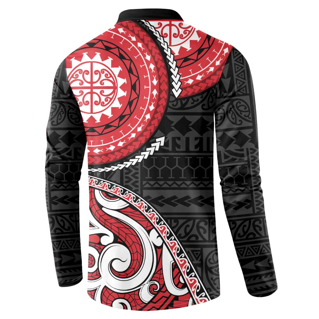 New Zealand Red Maori Koru Simple Style Button Sweatshirt LT05 - Polynesian Pride